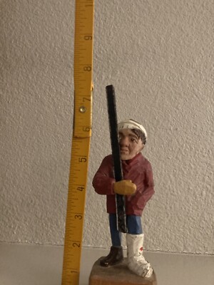 Vintage Figure Germany Hand Carved Skier With Broken Foot. 7 1/2  Rare
