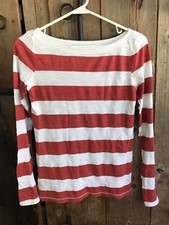 New Ann Loft Taylor Womens Striped Long Sleeve XS Boatneck T-shirt Orange NWOT