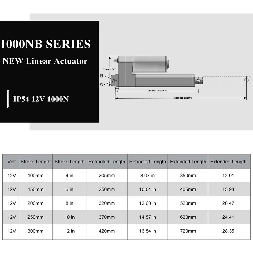 DC HOUSE 4"-12" Stroke Linear Actuator DC 12V High-Speed Motor 1000N 14mm/s - Image 3 of 4