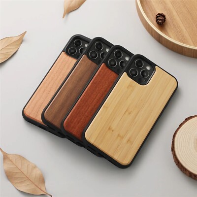 Wooden Case for iPhone 15 14 13 12 Mini 11 Bamboo Walnut wood phone cover