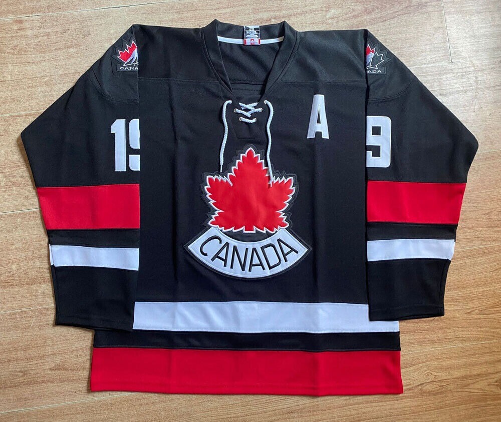 Throwback Yzerman #19 Team Canada Hockey Jerseys Black Sewn Custom