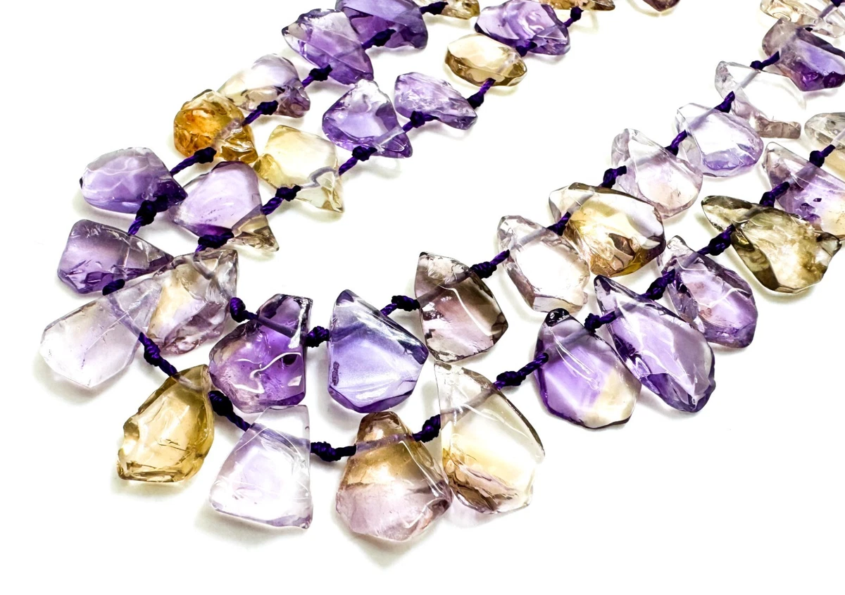 Natural Ametrine Beads Flat Teardrop Purple Yellow Quartz Gemstone - PGS172