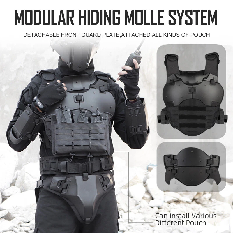 IDOGEAR Tactical Vest MOLLE Protective Armor Suit w/ Elbow Pads Buckle Belt Gear - Image 2 of 4
