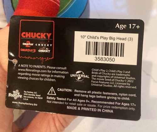 10" CHUCKY CHILD'S PLAY BIG HEAD PLUSH DOLL BY TOY FACTORY BRAND NEW FREE SHIP - Picture 5 of 6