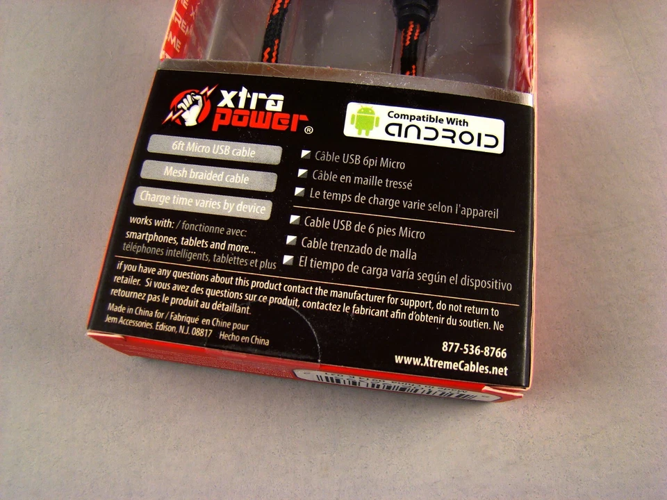 Cable trenzado de sincronización de carga micro USB XTREME - NUEVO EN CAJA Foto 4 de 4