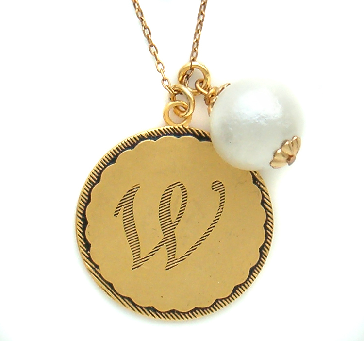 John Wind Jewelry Necklace Maximal Art Gold Sorority Gal Initial Pom