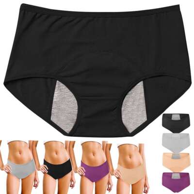 4 Pack Menstrual Period Underwear Girls Leak Proof Pull on Ladies Panties Briefs