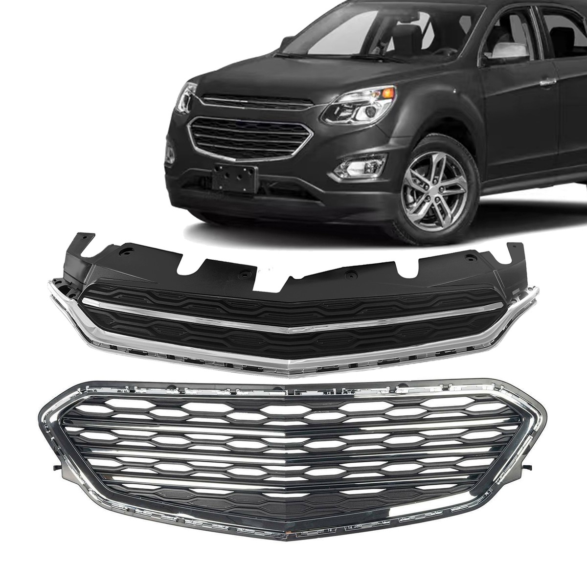 LABLT Front Bumper Upper and Lower Grille Chrome Grill for 16-17 Chevrolet Equinox