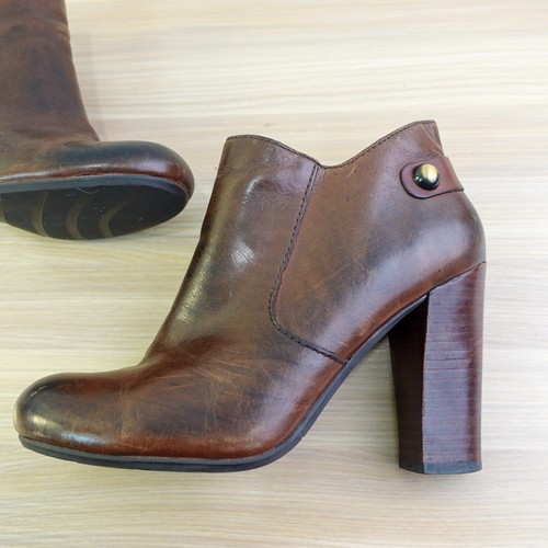 Vintage Ankle Booties Womens 7 M NICOLE Orbit Cognac Leather Chunky Heel Edgy - Picture 4 of 15