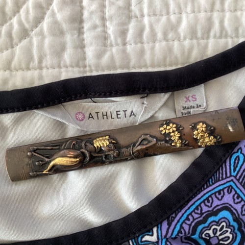 Athleta Athletic Work Out Muscle Up Paisley Blue Silky Tank Top size XS - Picture 5 of 7