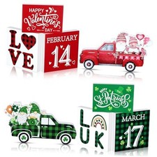 4 Pcs St. Patrick's Day Table Decor Sign car Gnome Wooden Blocks Luck Irish