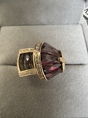 18k Rose Gold Bellarri Ring, Smokey Quartz, Rhodolite Garnet, Diamond Ring