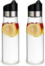 2-Pack 28 OZ Glass Pitcher With Lid Water Carafe Easy Twist Stainless Steel &...