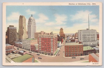 Vintage Oklahoma City Skyline Linen Postcard 1940s Mid-Continent News
