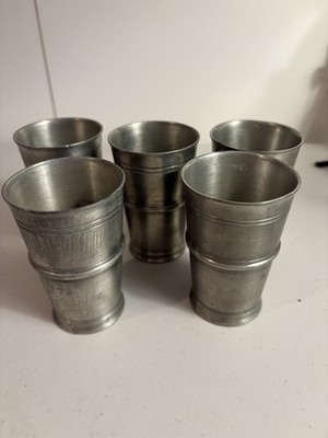 5 vintage  SIGG Frauenfeld Etain Fin Fein Zinn Pewter Shot Glasses tumblers cups
