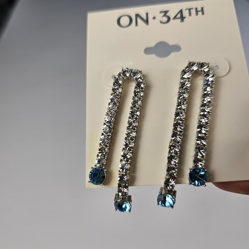 On 34th Crystal Double Chain Drop Earrings With Light Blue Stone - Picture 5 of 7