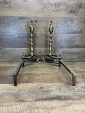 Pair of Antique PURITAN Victorian Brass Fireplace Dogs Andirons