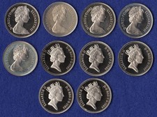 UK 1980 - 1989 Proof Five Pence Date Run, 5p, 10x Coins (Ref. t8071)