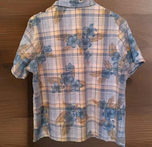 Lemon Grass Womens Button Blouse Floral Plaid Blue Size 1X Cotton - Picture 3 of 5