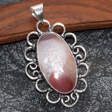 925 Silver Plated Lovely  Banded Pink Laguna Agate      Pendant   Size  2.2" GW