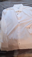 Emanuel Berg Regular Fit 100 Cotton Solid White Dress Shirt Blue Buttons Men