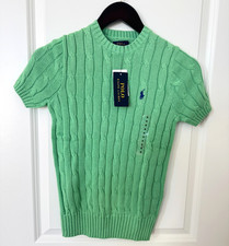 Polo Ralph Lauren Women s Pima Cotton Short Sleeve Cable Knit Green XS NWT