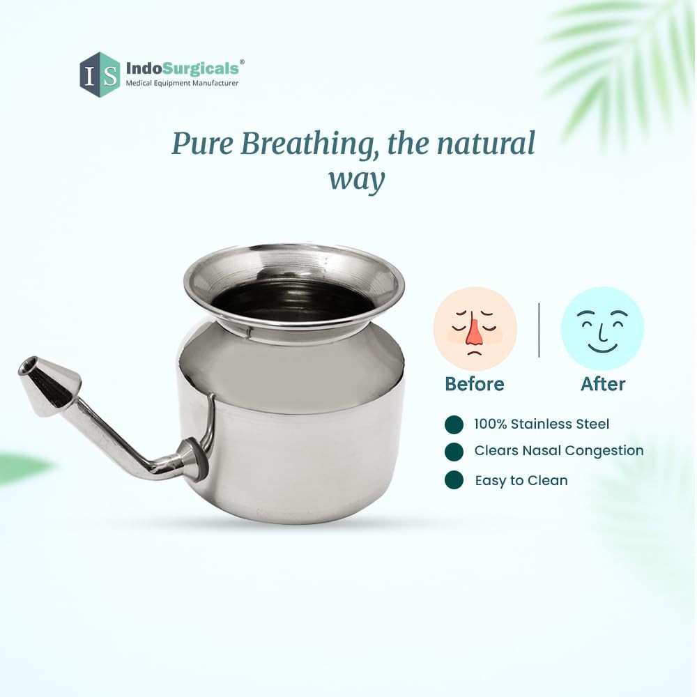 Pot Neti En Acier Inoxydable Ayurvédique - 500 Ml, Pour Lavage Nasal Et Congestion Des Sinus