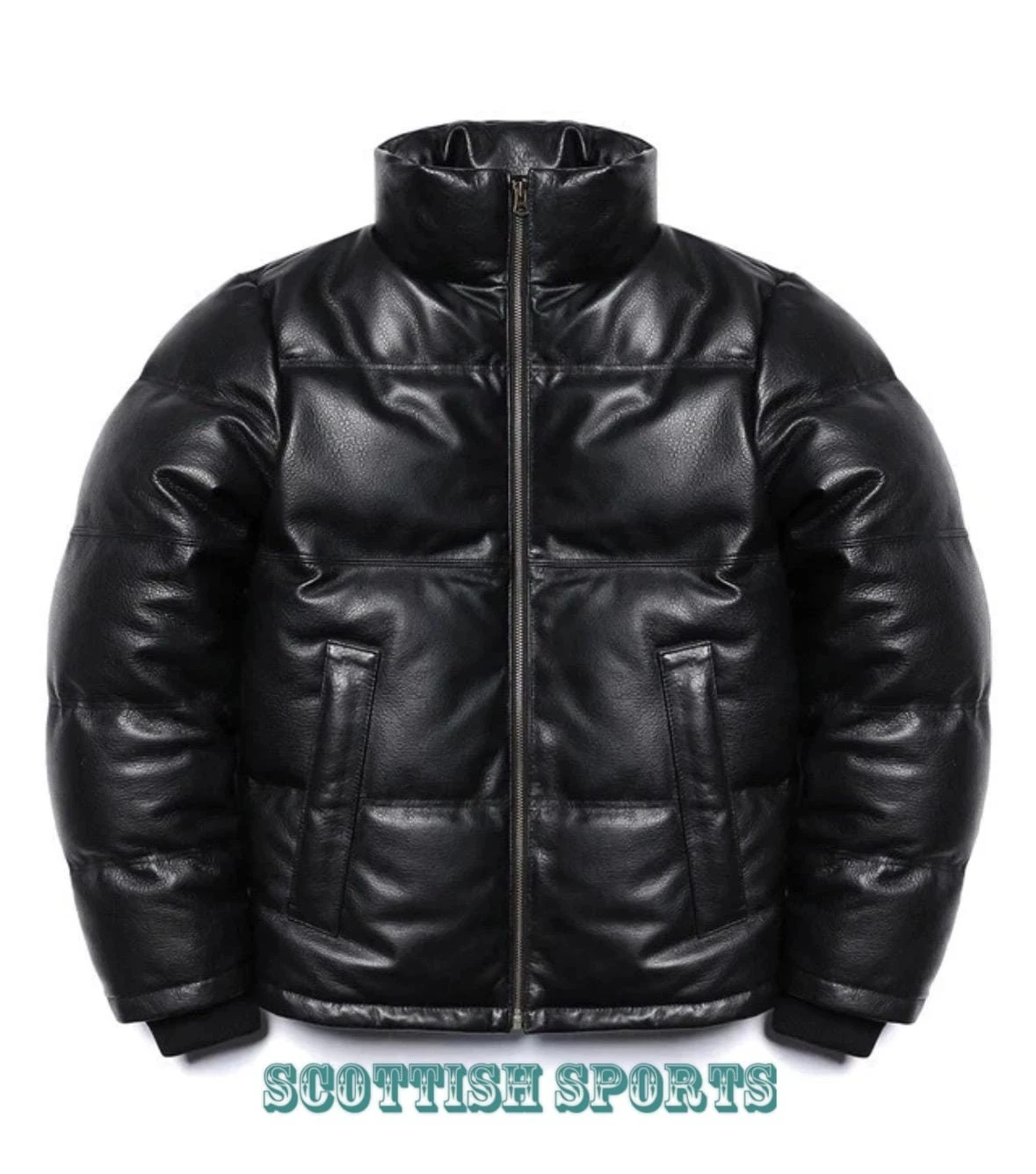 Mens Black Genuine Leather Lambskin Padded Quilted Down Puffer Jacket