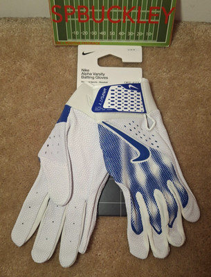 NIKE ALPHA VARSITY BASEBALL BATTING GLOVES, WHITE / BLUE, ADULT, NWT