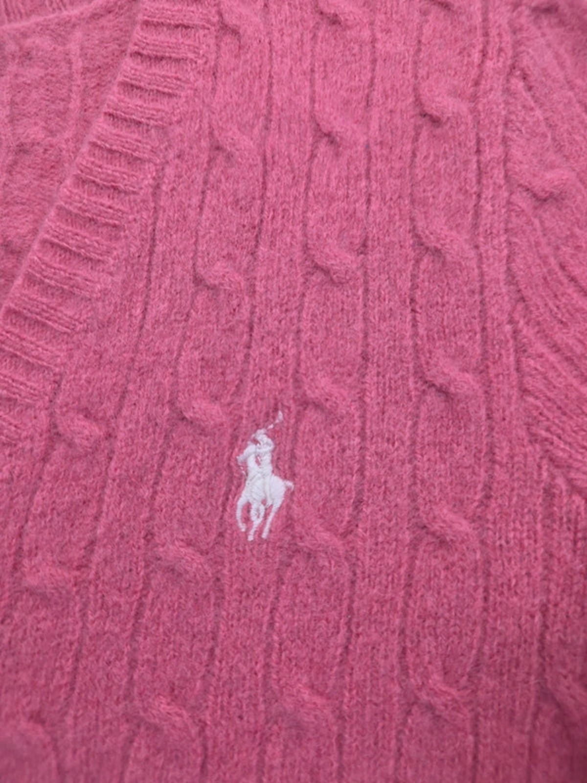 Women’s Pink Ralph Lauren V Neck Lambswool Cable Knit Jumper Size XS image 2