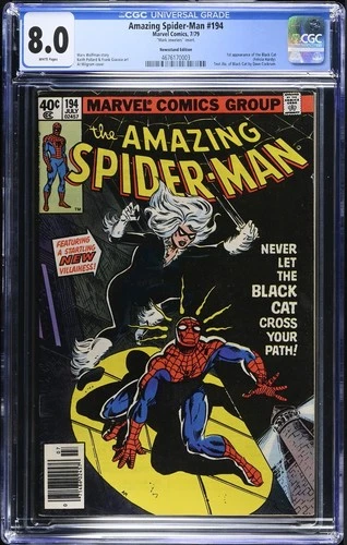 AMAZING SPIDER-MAN 194 CGC 8.0 NEWSSTAND "MARK JEWELERS" V1 1979! 1ST BLACK CAT!