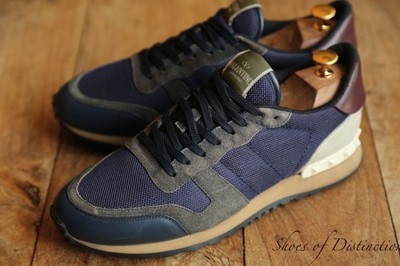Valentino Rockstud Blau Leder Wildleder Canvas Schuhe Turnschuhe Sneaker Herren UK 7