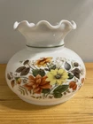 Vintage Milk Glass Hurricane Lamp Shade Floral Ruffle Top 7" Fitter