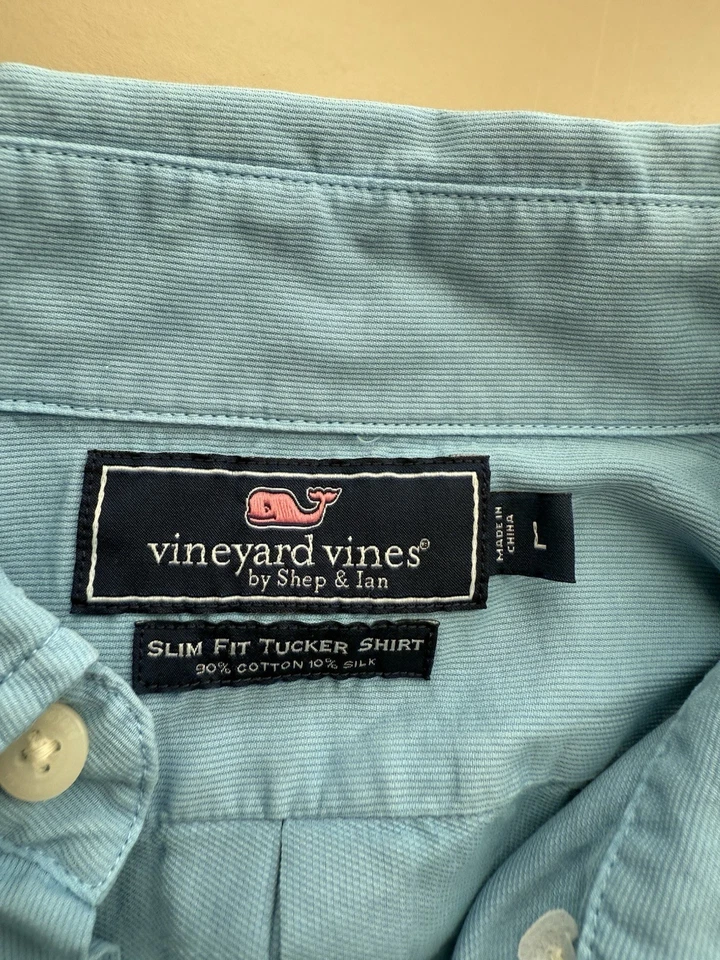 NWT Vineyard Vines Slim Fit Tucker Shirt Men’s L Blue Ribbed Long Sleeve - Image 4 of 4