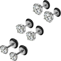Ohrstecker Knopf 6 Paar Ohrringe Set Rund Zirkonia GestüT Stecker Fakeplugs Fake