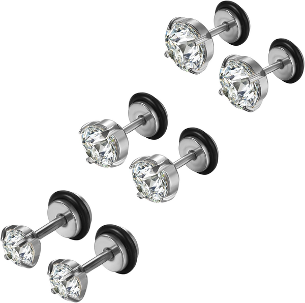 Ohrstecker Knopf 6 Paar Ohrringe Set Rund Zirkonia GestüT Stecker Fakeplugs Fake-image