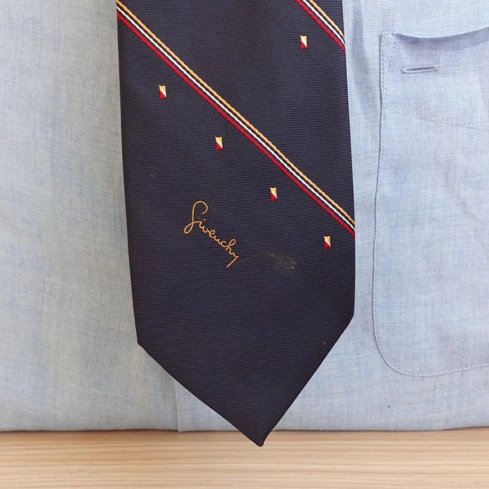 Corbata Givenchy Paris Cuello Hombre Azul Rayas Oscuras Seda Logo Inicial Formal Caballeros Foto 2 de 4