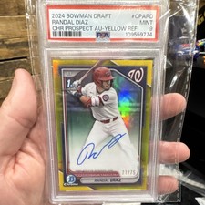 Topps 2024 Bowman Draft Chrome Autograph Randal Diaz Yellow Refractor /75 PSA 9