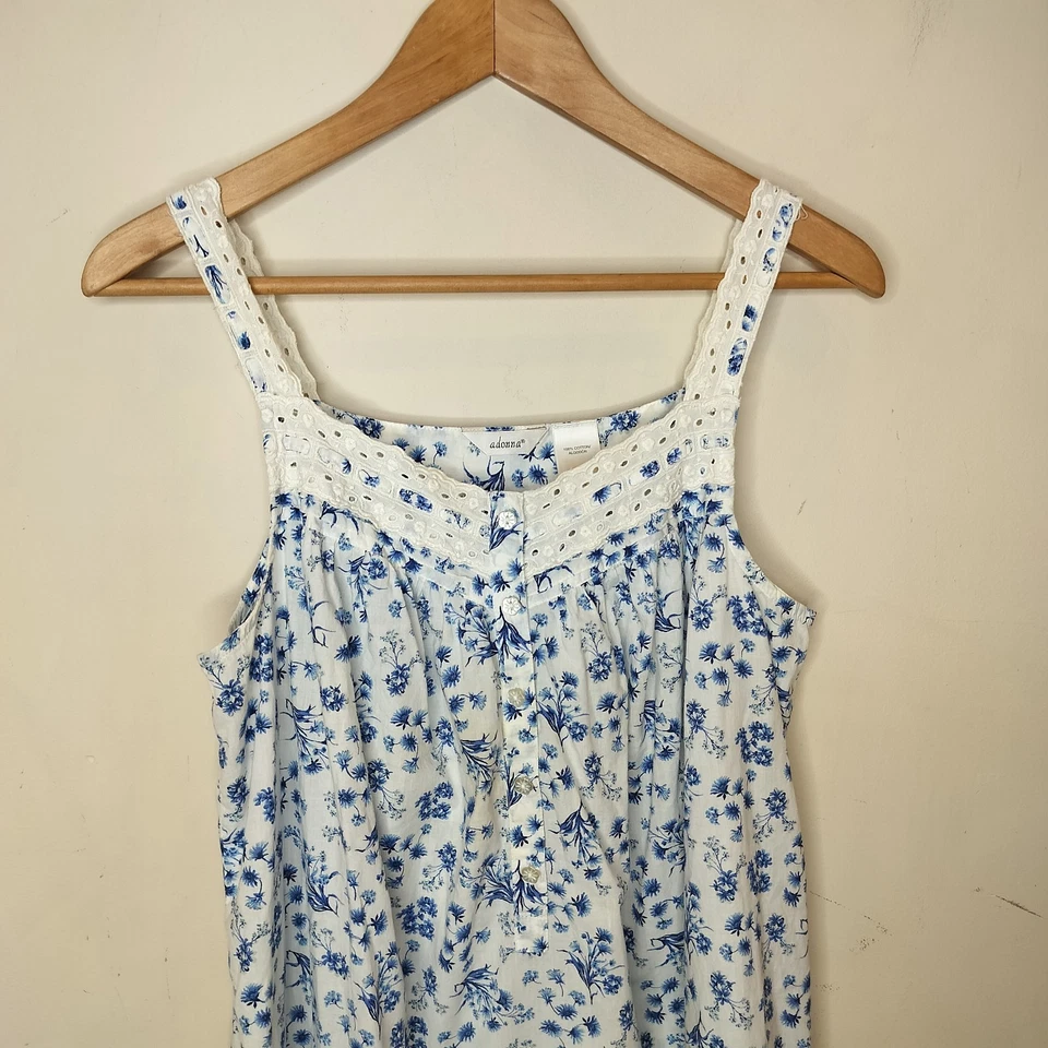 Adonna Floral Cotton Nightgown Womens Small Eyelet Lace Trim Sleeveless - Image 2 of 4