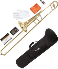 Mendini by Cecilio Trombone Kit, Bb Tenor Brass Instruments w/Case  Gloves