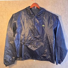 VINTAGE IZOD Lacoste Anorak Windbreaker Jacket Mens L Navy 1/2 Zip Hooded 90s