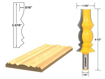 3-3/16'' Reversible Crown Molding Router Bit - 1/2'' Shank - Yonico 16149