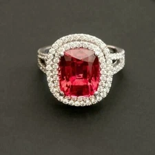 2.80 Ct Cushion Cut Ruby & Moissanite Ring 14K White Gold Finish