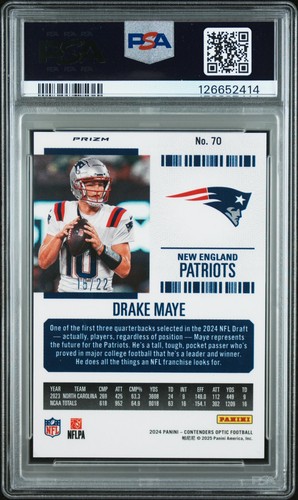 2024 Panini Contenders Optic- Cracked Ice /22- Drake Maye (RC) PSA 8 Patriots - Picture 2 of 2