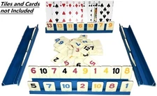 Rummy Tiles Cards Racks BLUE Holders Trays Set of 4 Racks Games Hands Organizer