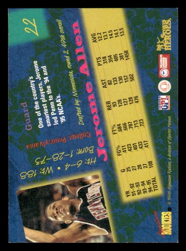 1996 Signature Rookies Basketball Sports Heroes #22 Jerome Allen - Picture 2 of 2