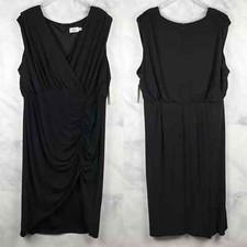 NWT Eliza J Sleeveless Faux Wrap Stretchy Drape Midi Dress Black Plus 22 2X