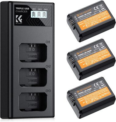 K&F Concept Pack NP-FW50 Battery 3-Slot Charger for Sony