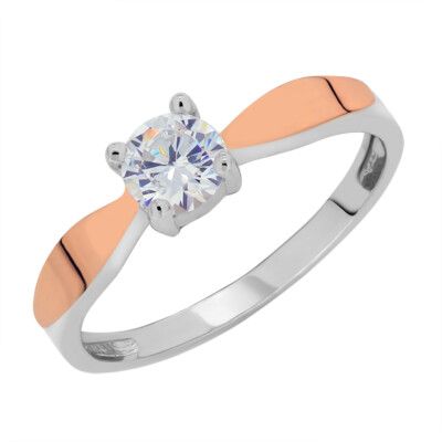  Damenring Silberring Ring mit Zirkonia aus 925er Silber mit Rotgoldeinlage 375