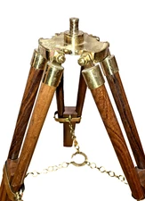 short brass and wood tripod stand for a telescope adjustable hight nautical